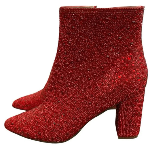 Betsey Johnson SB Cady Red Side Zipper Glitter Bootie Heels Size 7M - Picture 1 of 8